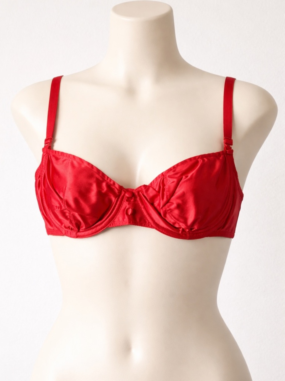 Vintage Jezebel Red Satin Bra 32D NOS Deadstock NWT Underwire Lingerie